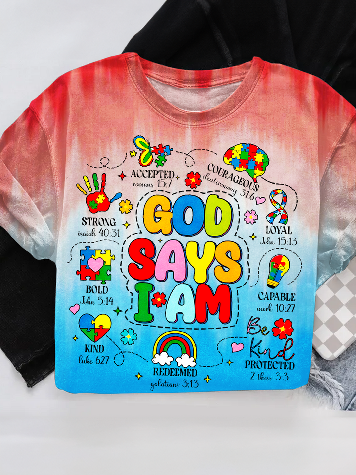 God Says I Am Crew Neck T-shirt