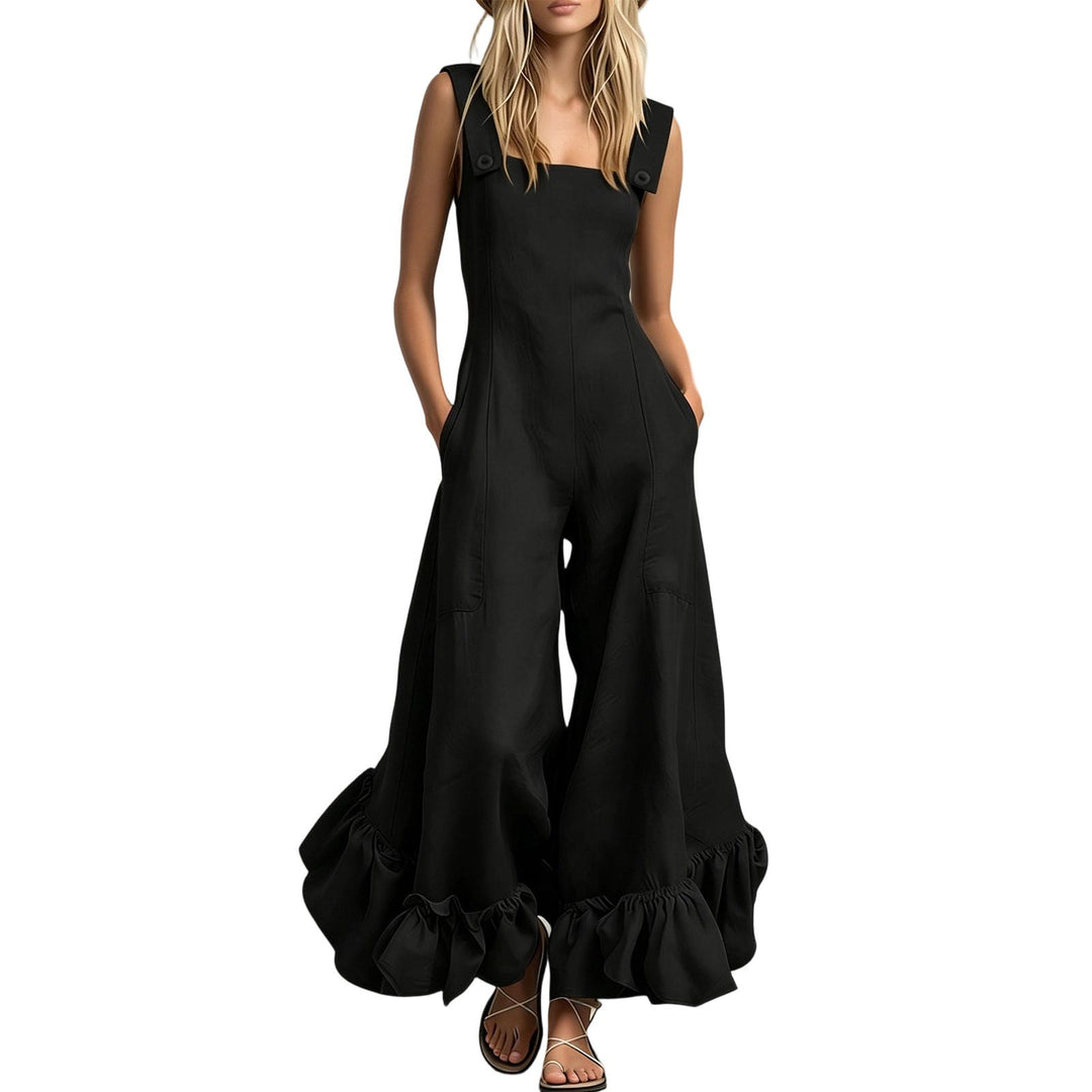Sleeveless Jumpsuits for Women Ruffle Hems Summer Square Neck Overalls Boho Pant Overalls for Travel Daily chic