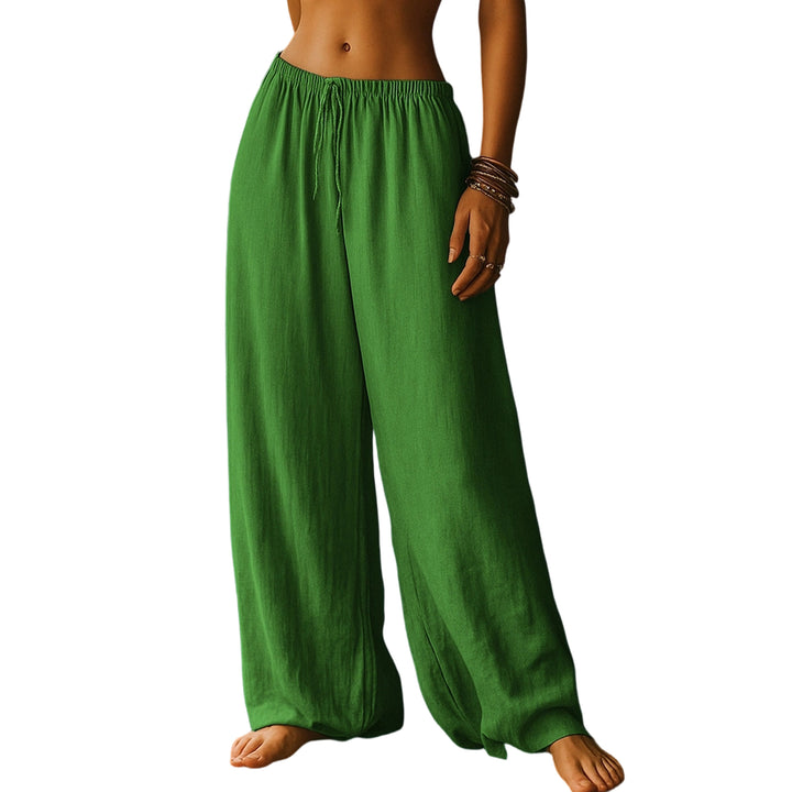 Cotton Wide Leg Pants for Women Drawstring Casual Elastic Waist Pants Flowy Cotton Beach Trousers for Travel charitable