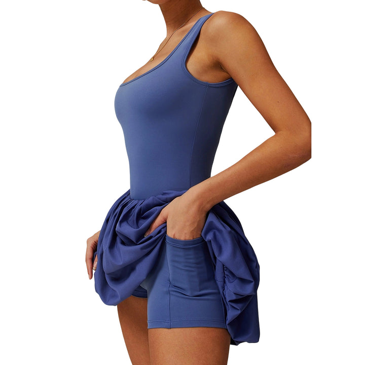 Tennis Dresses for Women Square Neck Summer Sleeveless Athletic Backless Mini Dress with Shorts for Running noble