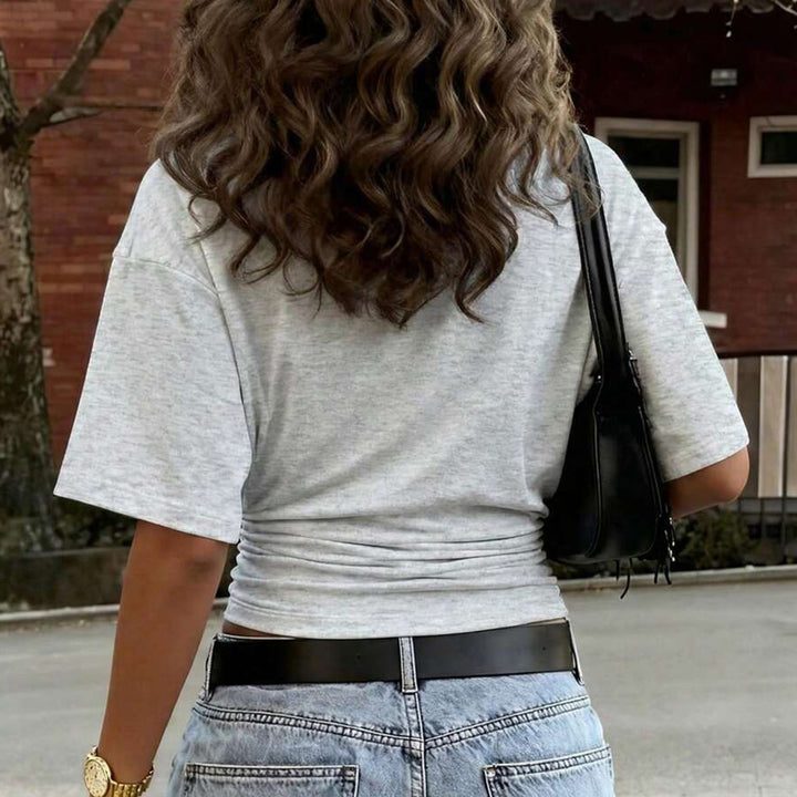 Women's Cinched Waist Shirts Ruched Causal Crop T Shirt Sexy Going Out Blouses Short Sleeve Everyday Wear classy