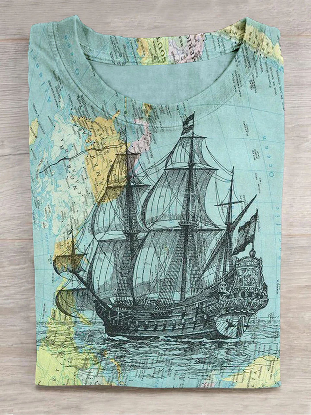 Nautical Map Abstract Print Crew Neck T-shirt