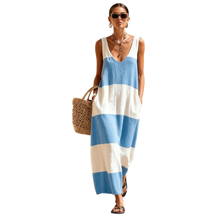 Sleeveless Dress for Women Striped Summer Vacation Beach Cover Up Sleeveless Tank Dress for Travel Dating sturdy