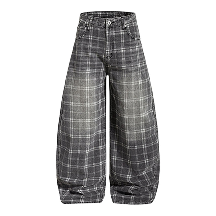 Wide Leg Plaid Pants Woman Wide Leg Lounge Mid Waist Pants Unisex Loose Trousers with Pockets Streetwear frugal