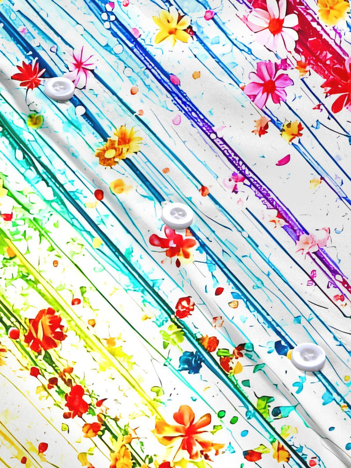 Rainbow Tie Dye Paint Splatter Floral Women's Short Sleeve Shirts