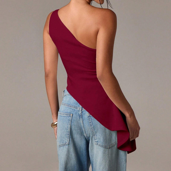 Off Shoulder Ruffle Top Asymmetrical Neck Summer Going Out Sexy Elegant Ruched Sleeveless Tops for Datng friendly