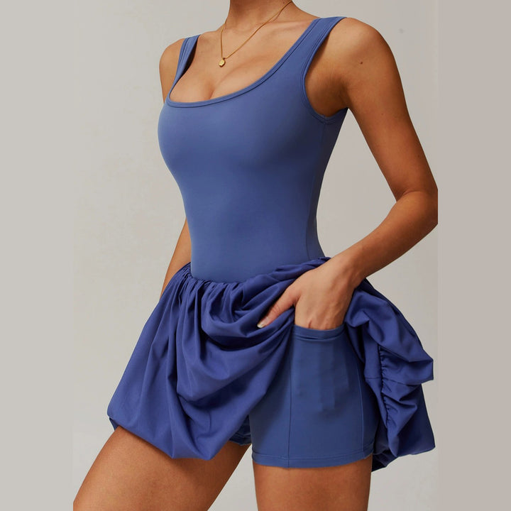 Tennis Dresses for Women Square Neck Summer Sleeveless Athletic Backless Mini Dress with Shorts for Running noble