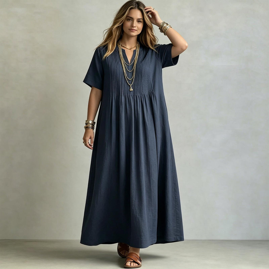 Short Sleeve Maxi Dress V Neck Short Sleeve Casual Long Dresses Loose Summer Clothes for Vacation Dating welcoming