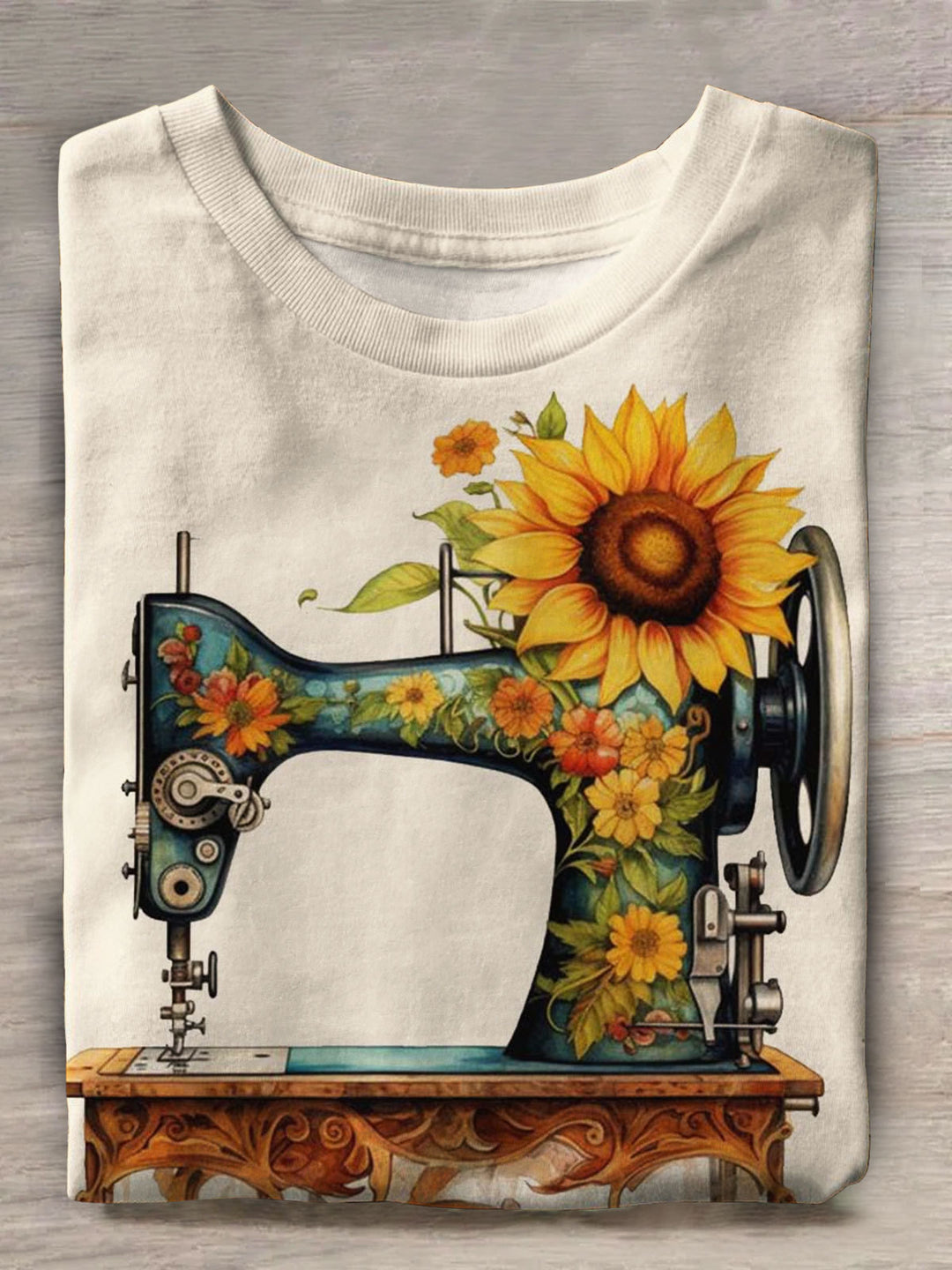 Sunflower Sewing Machine Print Short Sleeve Top