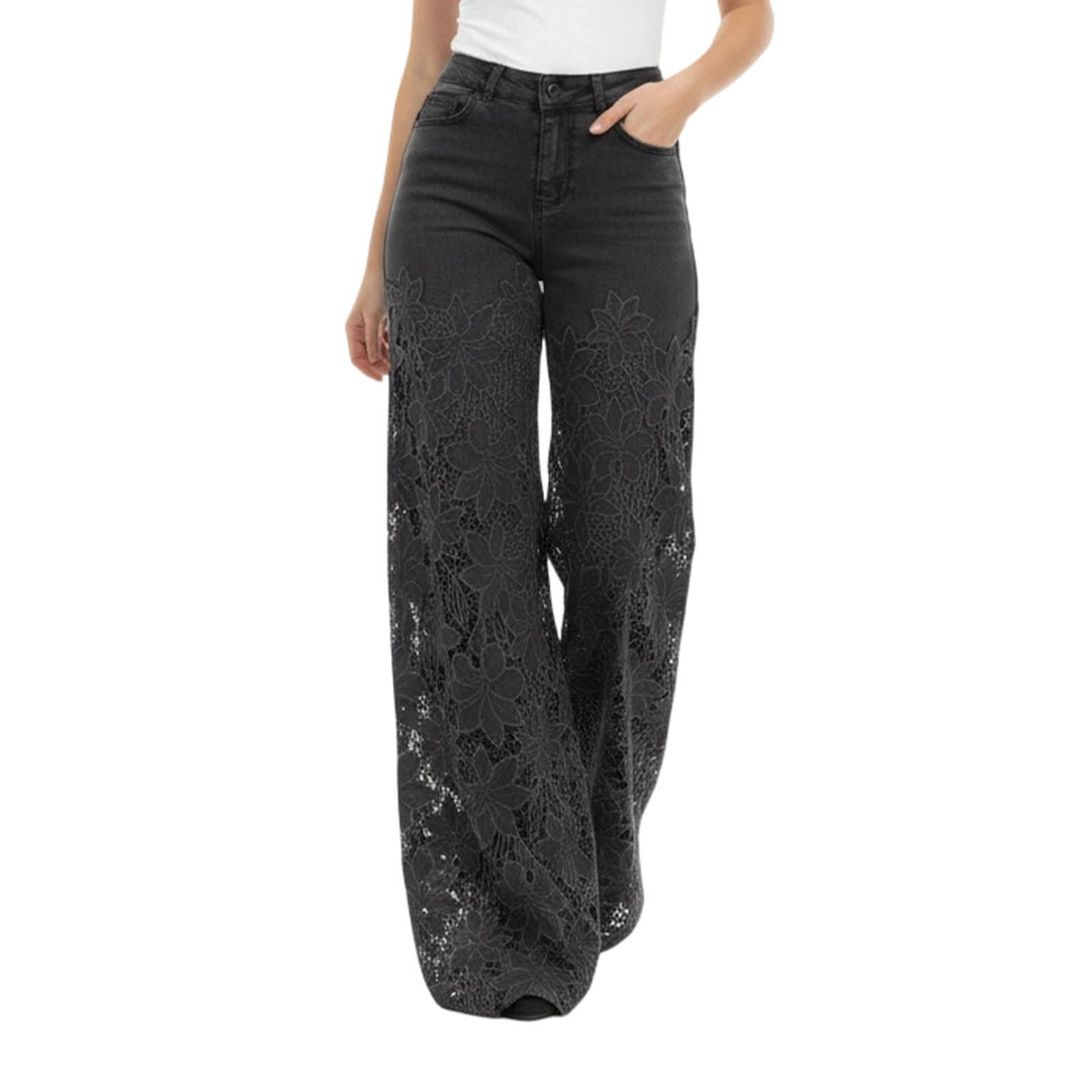 Lace Jeans for Women Hollow Lace Spliced High Waisted Fashion Jeans Loose Fit Denim Pants for Daily Wear exceptional