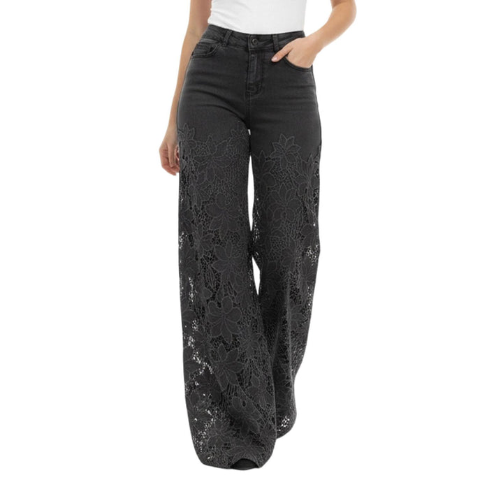 Lace Jeans for Women Hollow Lace Spliced High Waisted Fashion Jeans Loose Fit Denim Pants for Daily Wear exceptional