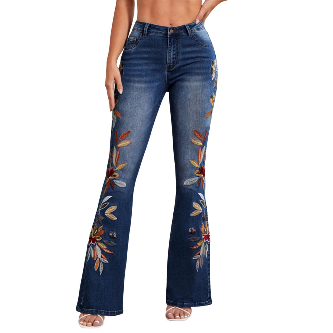 Women Flare Jeans Embroidered High Waisted Bell Bottom Jeans Trendy Fitted Flattering Denim Pants for Dating feasible