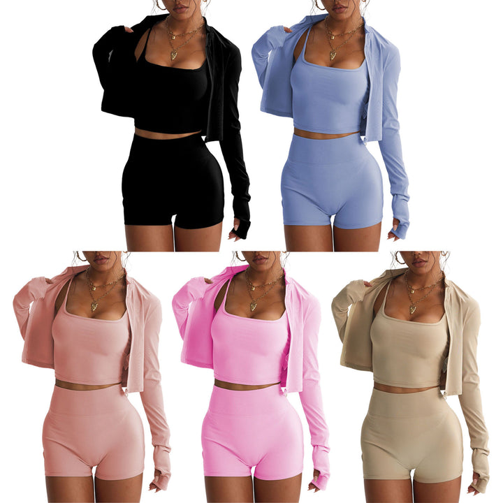 3 Piece Gym Set for Women Quick Dry High Waisted Shorts Crop Top Jacket Yoga Workout Outfit for Gym Daily present