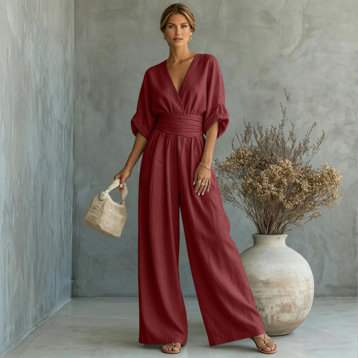 Womens Jumpsuits Casual Dressy V Neck Wide Leg Flowy Short Sleeve Casual Cinched Waist Overalls Daily Wear best service