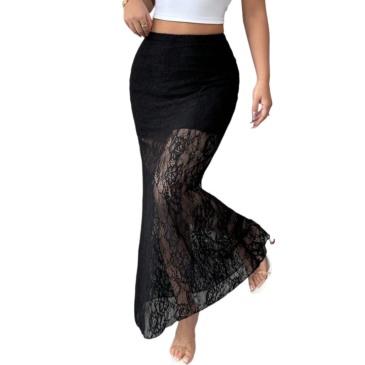 Long Lace Skirt High Waist Women See Through Sheer Mesh Sexy Bodycon Maxi Skirt for Club Party Night Out calm