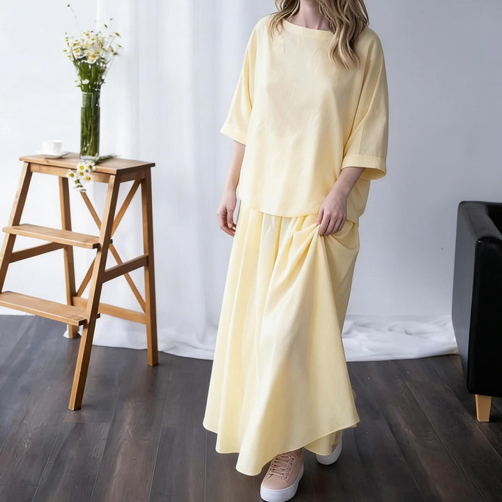 Matching Skirt Set Two Piece Linen 3/4 Sleeve Top with Flowy Skirt Summer Lounge Outfits for Going Out Travel delightful