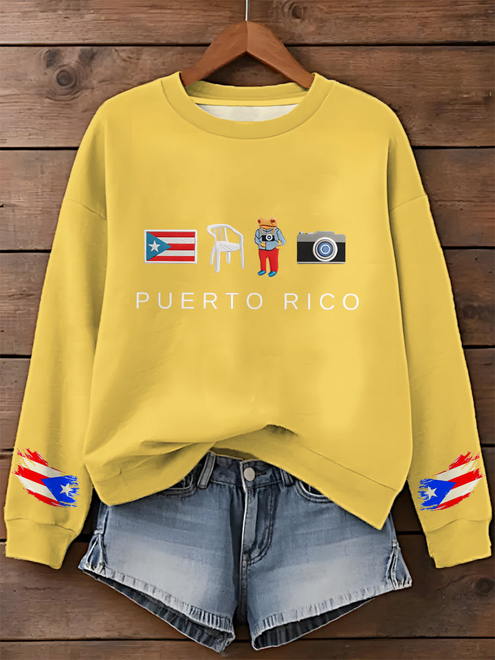 Bad Bunny Puerto Rican Printed Long Sleeve Casual Top