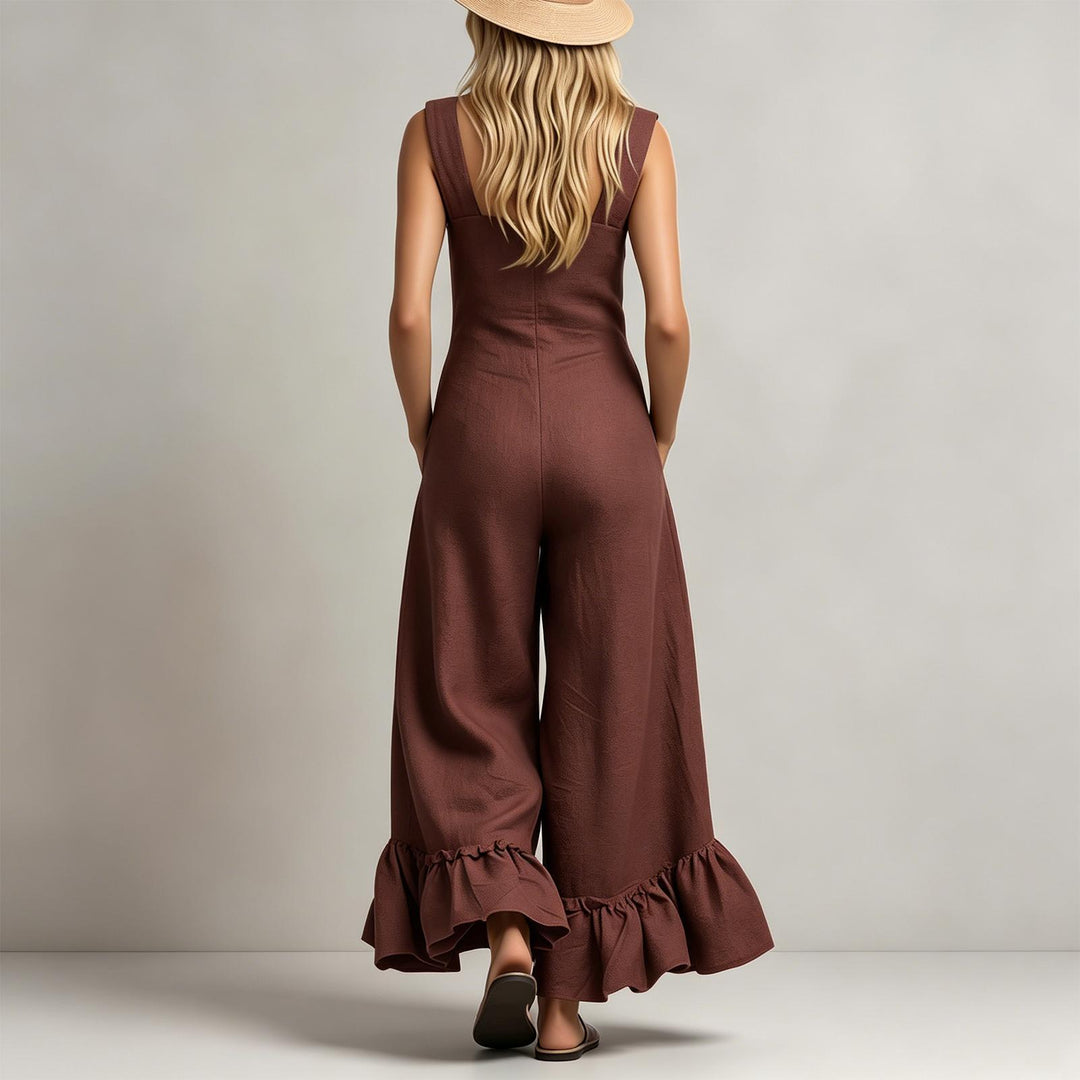 Sleeveless Jumpsuits for Women Ruffle Hems Summer Square Neck Overalls Boho Pant Overalls for Travel Daily chic
