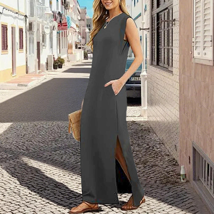 Tank Maxi Dress Sleeveless Solid Color Maxi Dress Loose Fit Side Slit Sundress for Fashionable Daily Wear Vacation Dating classy