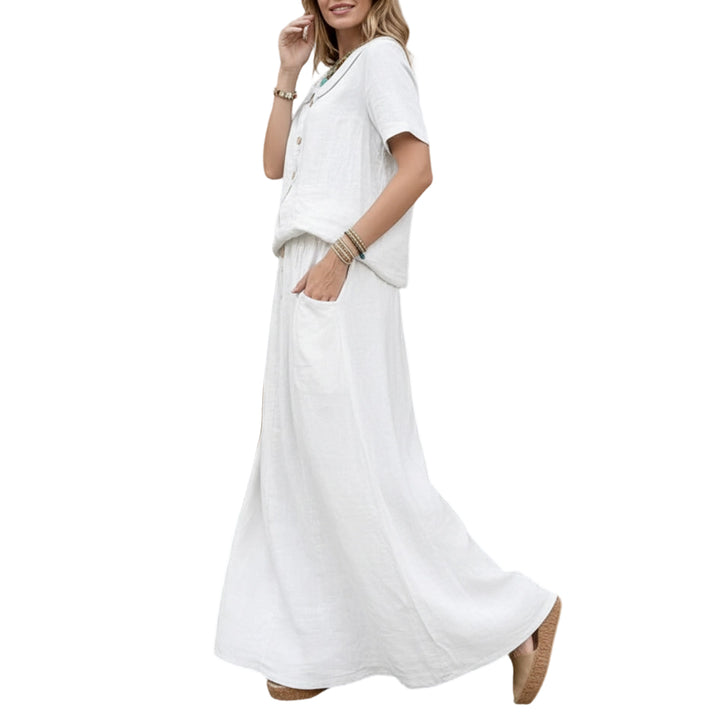 2 Piece Skirt Set Solid Cotton Two Piece Sets Short Sleeve Top and Maxi Skirt Casual Outfit for Daily Wear everywhere