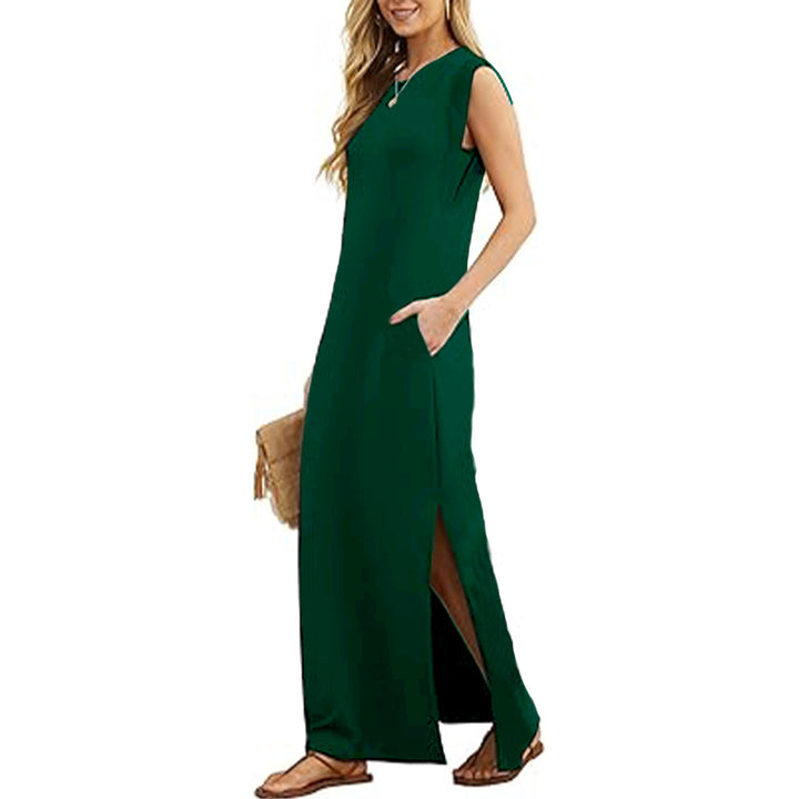Tank Maxi Dress Sleeveless Solid Color Maxi Dress Loose Fit Side Slit Sundress for Fashionable Daily Wear Vacation Dating classy