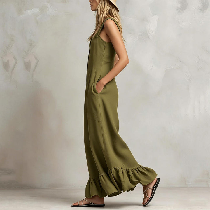 Sleeveless Jumpsuits for Women Ruffle Hems Summer Square Neck Overalls Boho Pant Overalls for Travel Daily chic