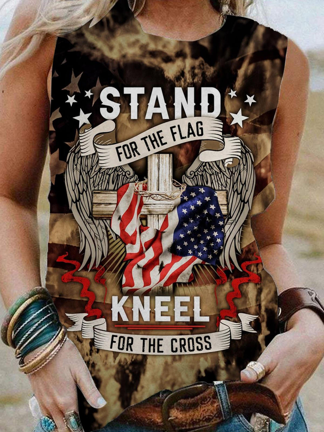 Stand For The Flag Print Sleeveless Tank Top