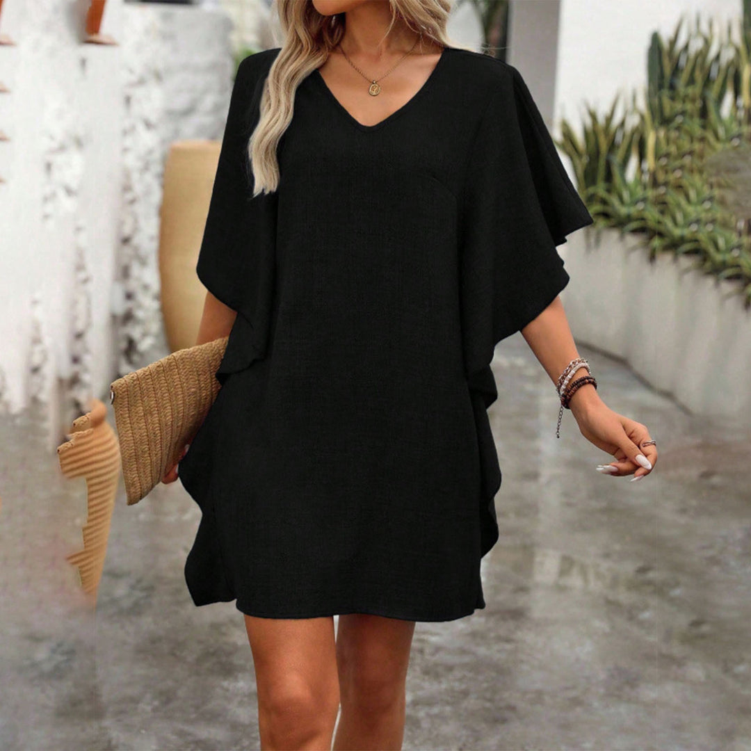V Neck Ruffle Dress Summer Fashion Ruffle Short Sleeve Casual Shift Dress for Beach Vacation Daily Wear gifts