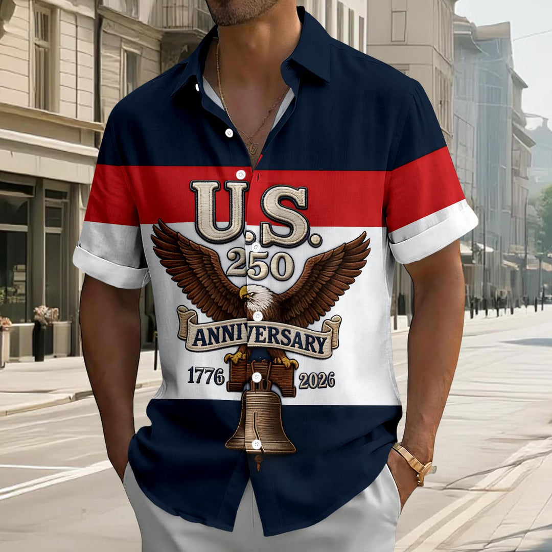 Patriotic Button Up Shirts for Men Flag 250 Years Lapel Short Sleeve Casual Trendy Hawaiian Shirts for Travel useful