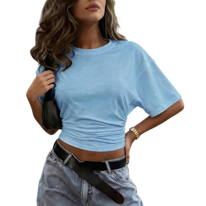 Women's Cinched Waist Shirts Ruched Causal Crop T Shirt Sexy Going Out Blouses Short Sleeve Everyday Wear classy