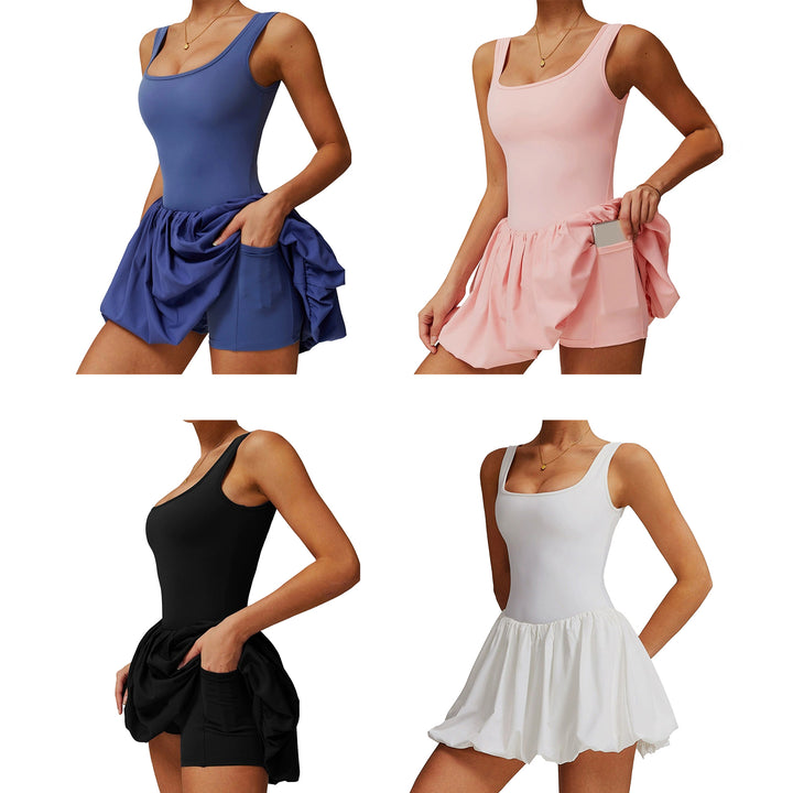 Tennis Dresses for Women Square Neck Summer Sleeveless Athletic Backless Mini Dress with Shorts for Running noble