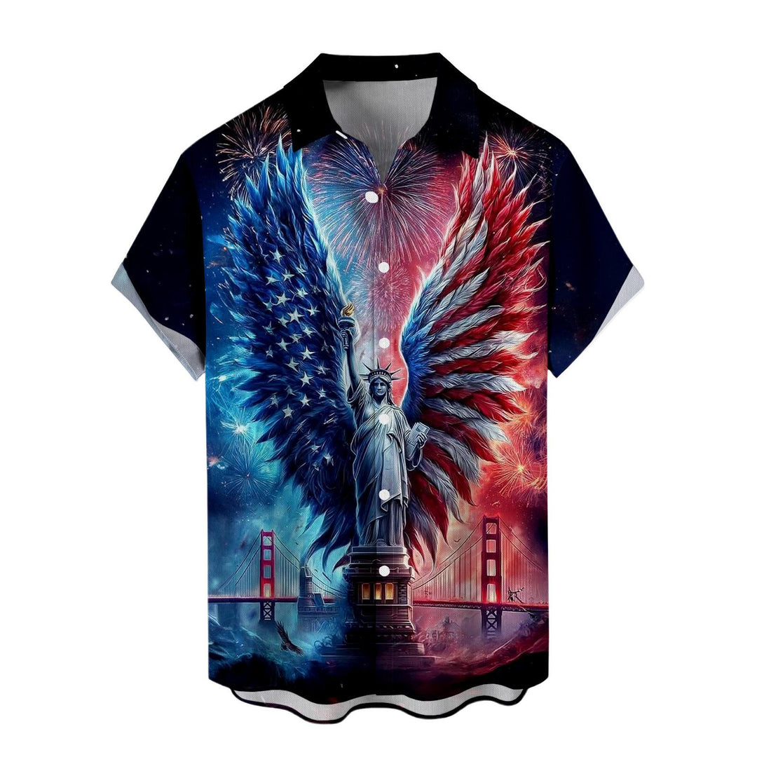 Flag Button Up Shirt Men Eagle Print Short Sleeve Button Down Patriotic Hawaiian Shirts for Parade Party amiable