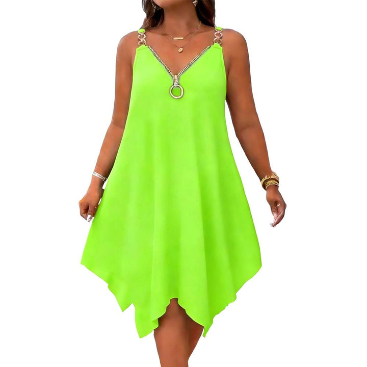 Sleeveless Summer Dress Front Zipper Summer V Neck Beach Dresses Sleeveless Loose Sundresses for Daily Wear ordinary