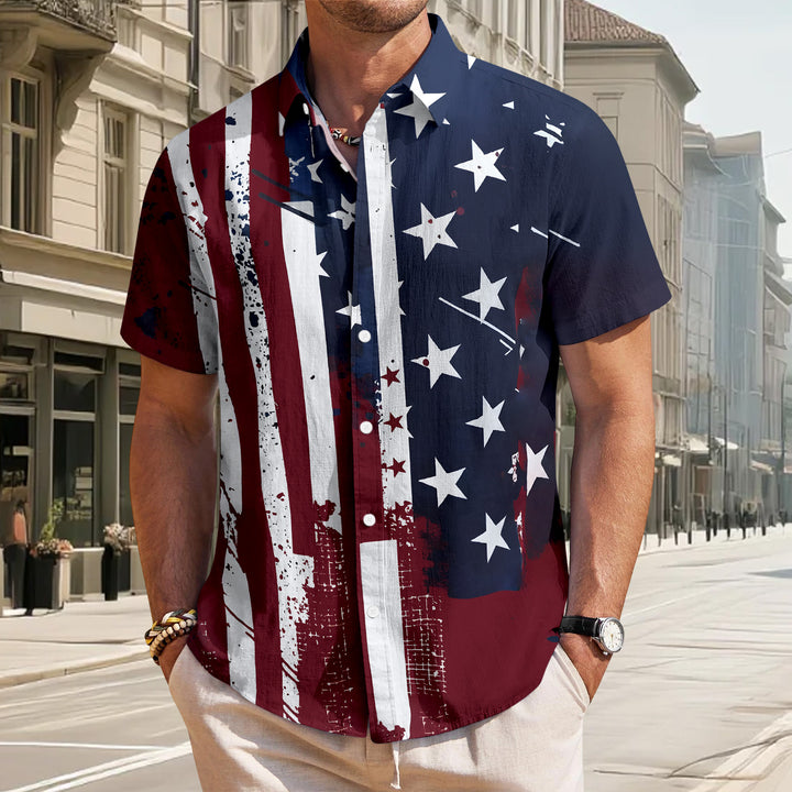 Patriotic Button Up Shirts For Men 250 Years Flag Lapel Short Sleeve Casual Trendy Hawaiian Shirts for Travel respectable