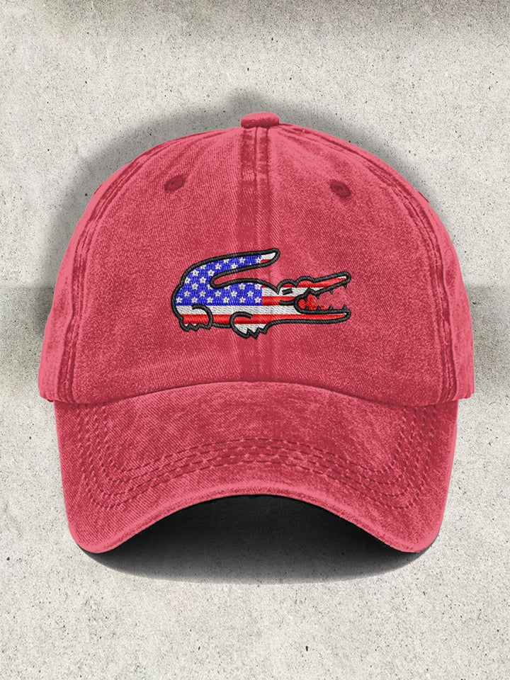Vintage Flag Crocodile Print Baseball Cap