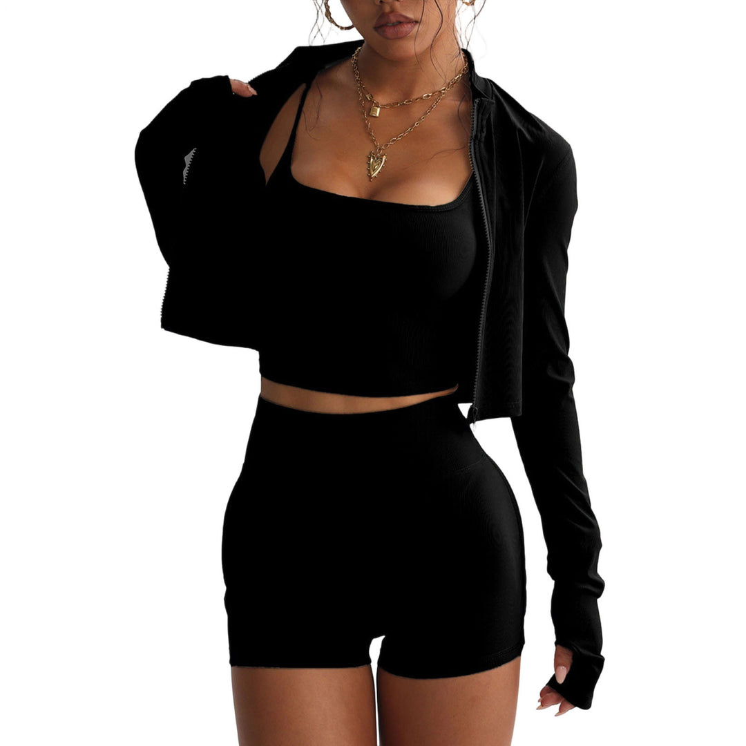 3 Piece Gym Set for Women Quick Dry High Waisted Shorts Crop Top Jacket Yoga Workout Outfit for Gym Daily present