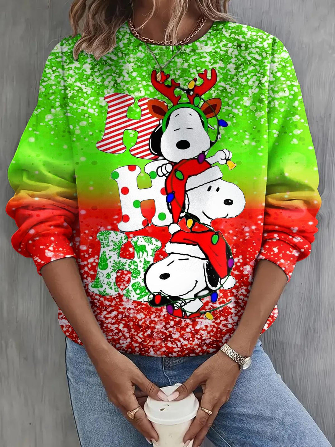 Winter Christmas Snoopy Long Sleeve Casual Top