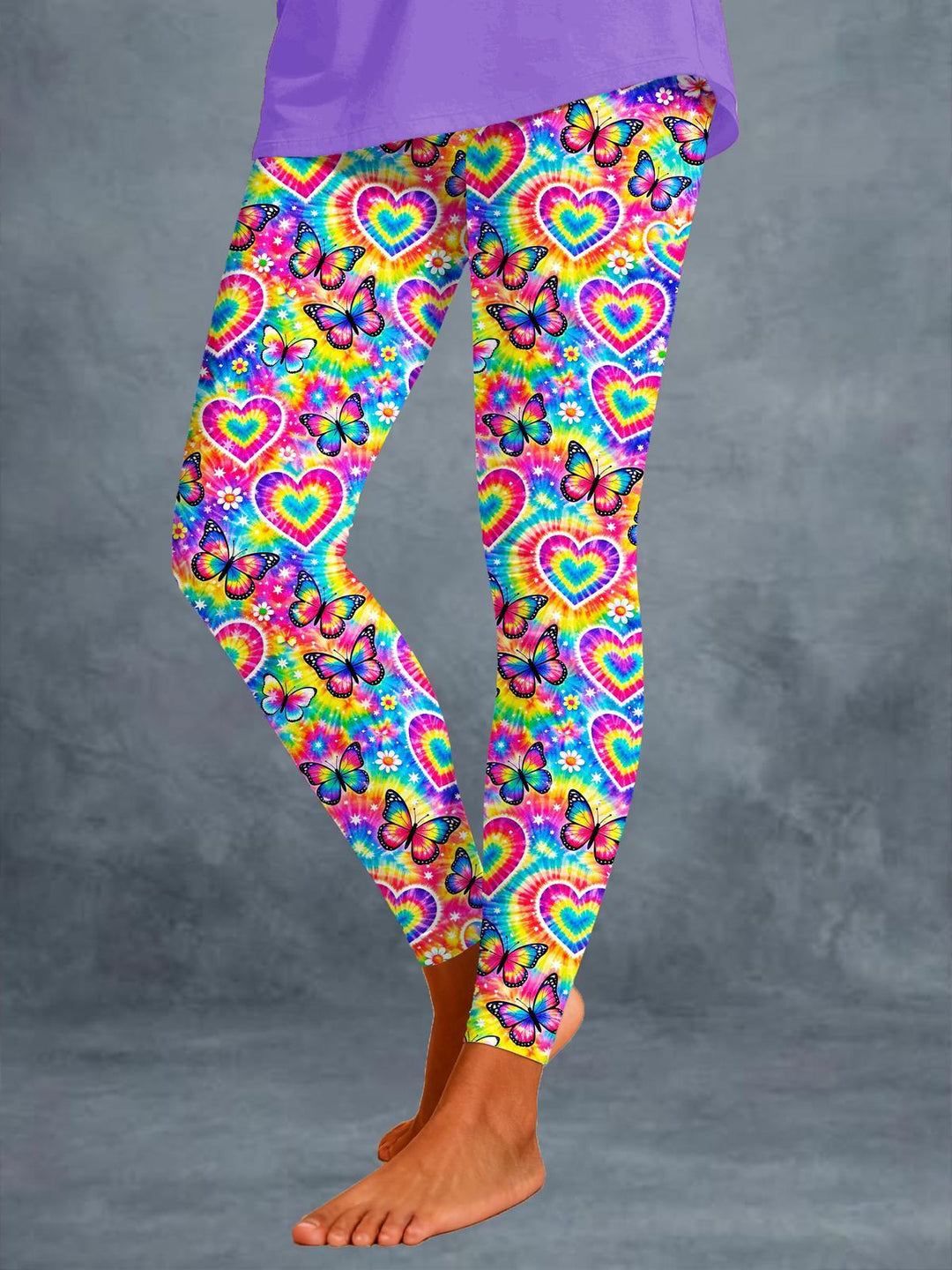 Rainbow Love Butterfly Tie-Dye Printed Leggings