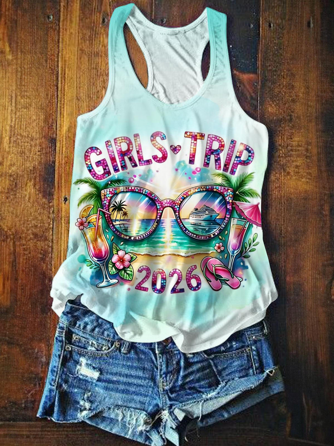 2026 Tie dye Girl Travel Printed Casual Tank Top