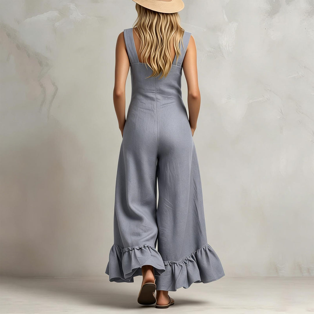 Sleeveless Jumpsuits for Women Ruffle Hems Summer Square Neck Overalls Boho Pant Overalls for Travel Daily chic