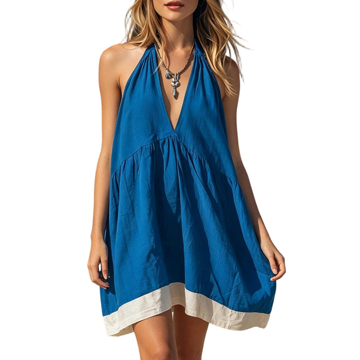 Sleeveless Mini Dress V Neck Summer Casual Swing Linen Sundresses Loose Babydoll Dress for Vacation Dating beautiful
