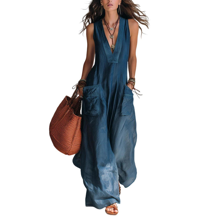 Wide Leg Jumpsuit for Women V Neck Summer Sleeveless Jumpsuits Long Overalls with Pockets for Streetwear gaudily