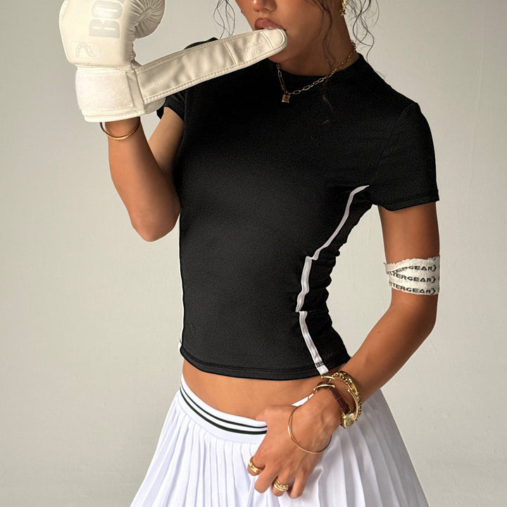 Workout T Shirts for Women Crewneck Slim Fit Workout Athletic Tees with Built-in Pads for Exercise Running capable