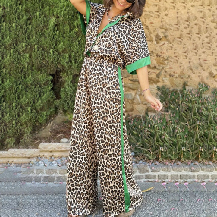 Womens Lounge Set 2 Piece Leopard Print Button Down Shirt with Palazzo Pants Going Out Outfit Streetwear fun