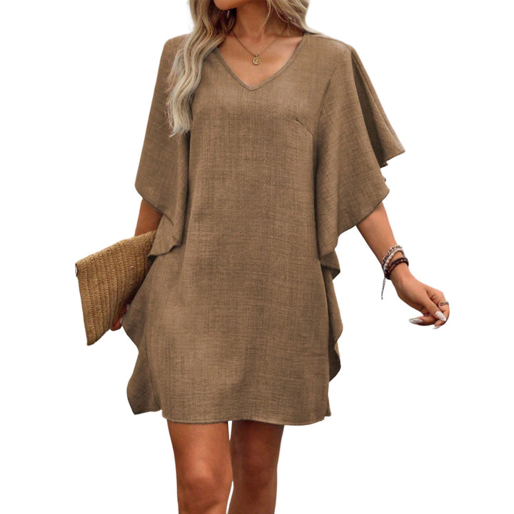 V Neck Ruffle Dress Summer Fashion Ruffle Short Sleeve Casual Shift Dress for Beach Vacation Daily Wear gifts