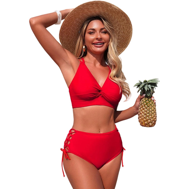 Womens Bikini Swimsuits Twist Front Bikini Swimsuit Sexy V Neck Lace Up Two Piece Bathing Suit for Vacation modern