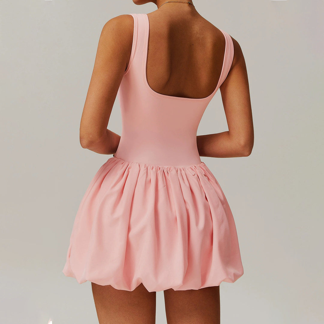 Tennis Dresses for Women Square Neck Summer Sleeveless Athletic Backless Mini Dress with Shorts for Running noble