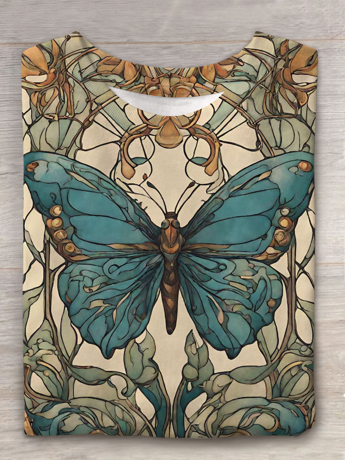 Green And Blue Butterfly Print Men's Short Sleeve Shirt main image 0