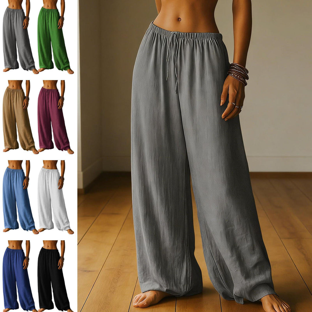 Cotton Wide Leg Pants for Women Drawstring Casual Elastic Waist Pants Flowy Cotton Beach Trousers for Travel charitable