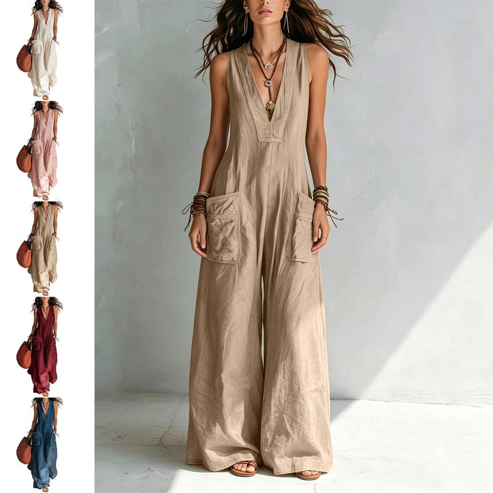 Wide Leg Jumpsuit for Women V Neck Summer Sleeveless Jumpsuits Long Overalls with Pockets for Streetwear gaudily